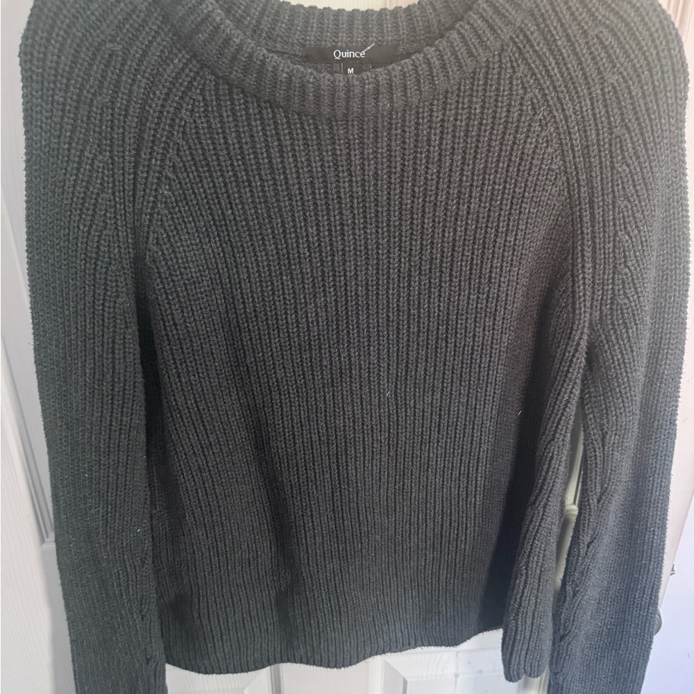Quince Organic Cotton Gray Sweater Chunky Fisherman Crew Rib Ribbed Knit Size M - Picture 4 of 12